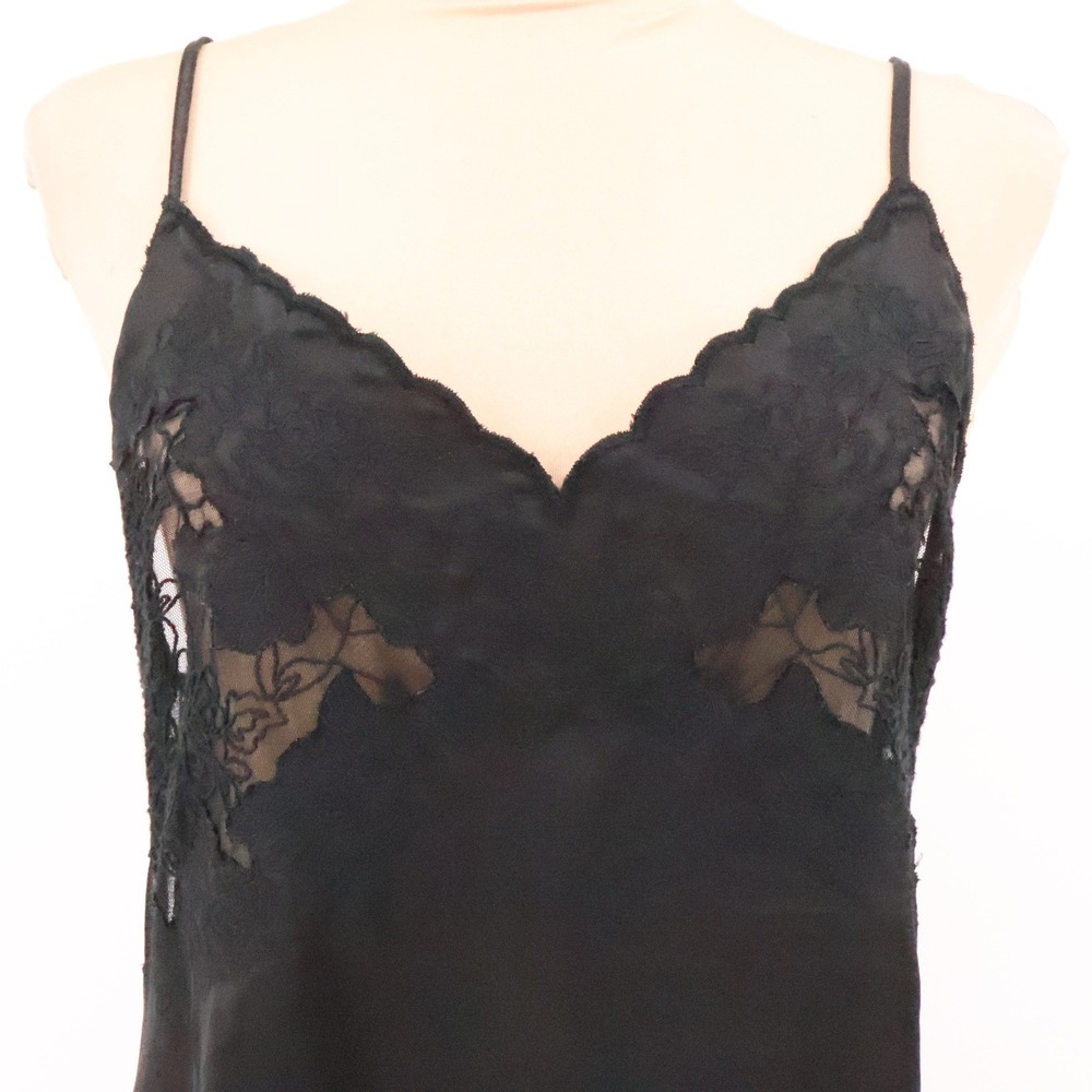 Black Lace Trim Slip Dress Mini Coquette Dark Fairy Grunge Y2K Lingerie Size M - Picture 2 of 8